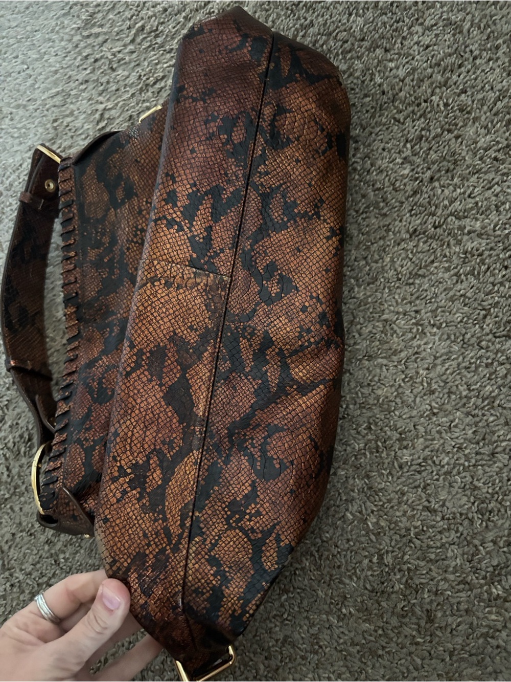 The Find - Gorgeous Copper Snake-Print Shoulder Bag with Gold Accent- like new - Picture 9 of 10